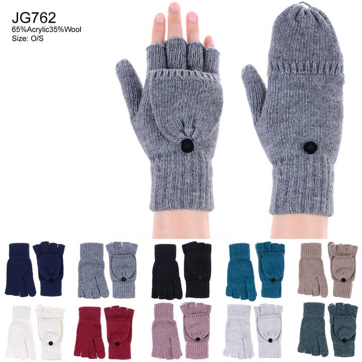 Jg762 - One Dozen Unisex Fingerless Glove W/ Flip Cover for wholesale by Jasper Trading LLC