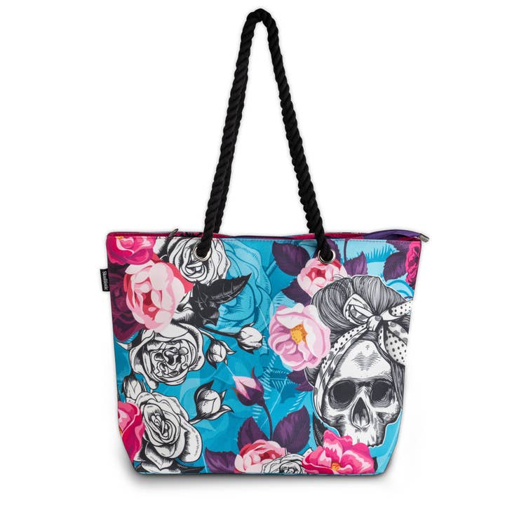 Zapps Clothing - Wholesale Beach Bag - BB Flower Skull Shoulder Beach Bag1