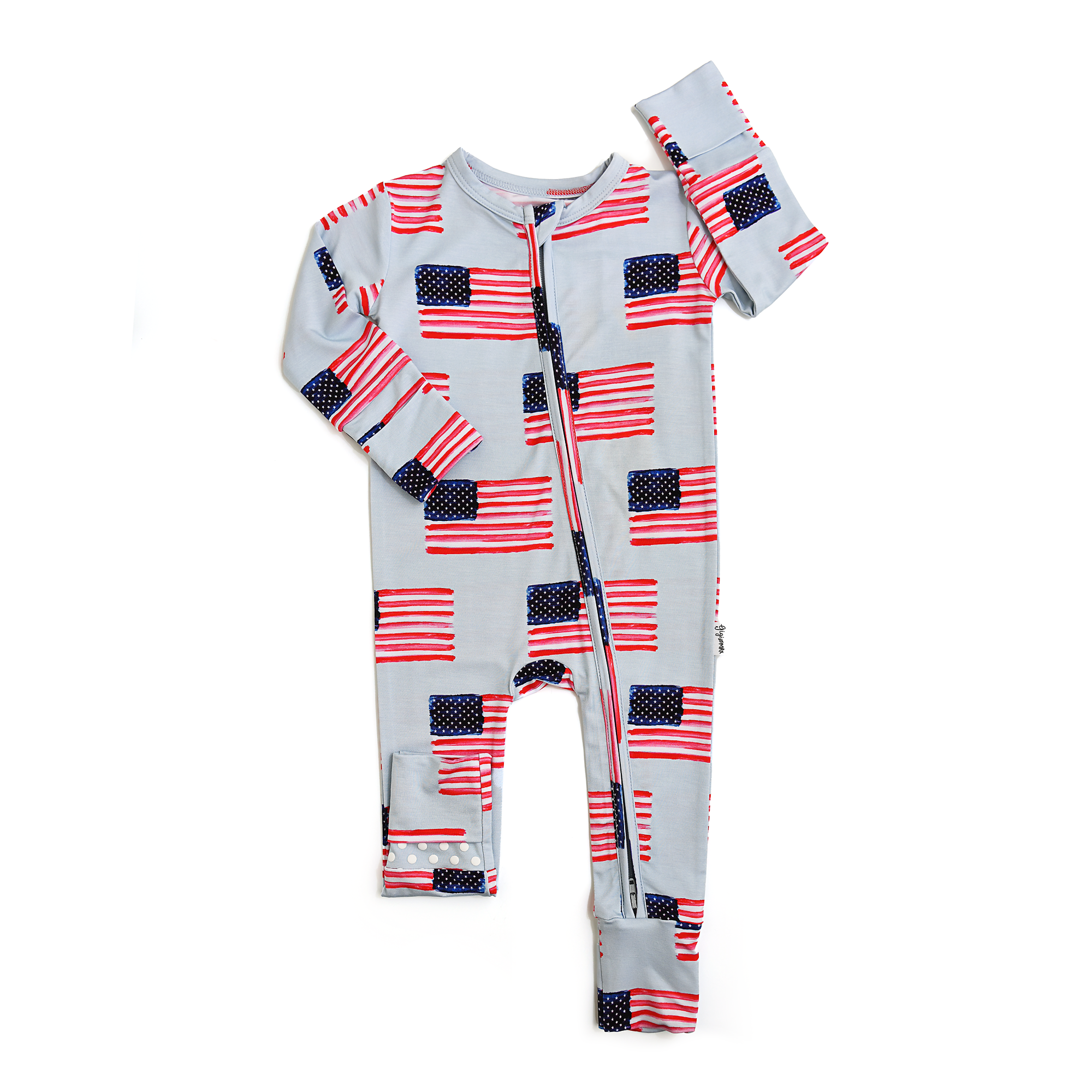 Gigi and Max - Wholesale Jumpsuit - Baby - George Blue Flag Zip Bamboo Flag 4th of July 0