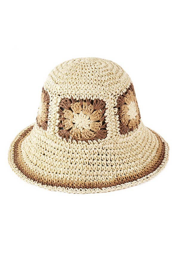 Shop Neighbors - Wholesale Bucket Hat - Women's - FLORAL CROCHET STRAW BUCKET HAT.