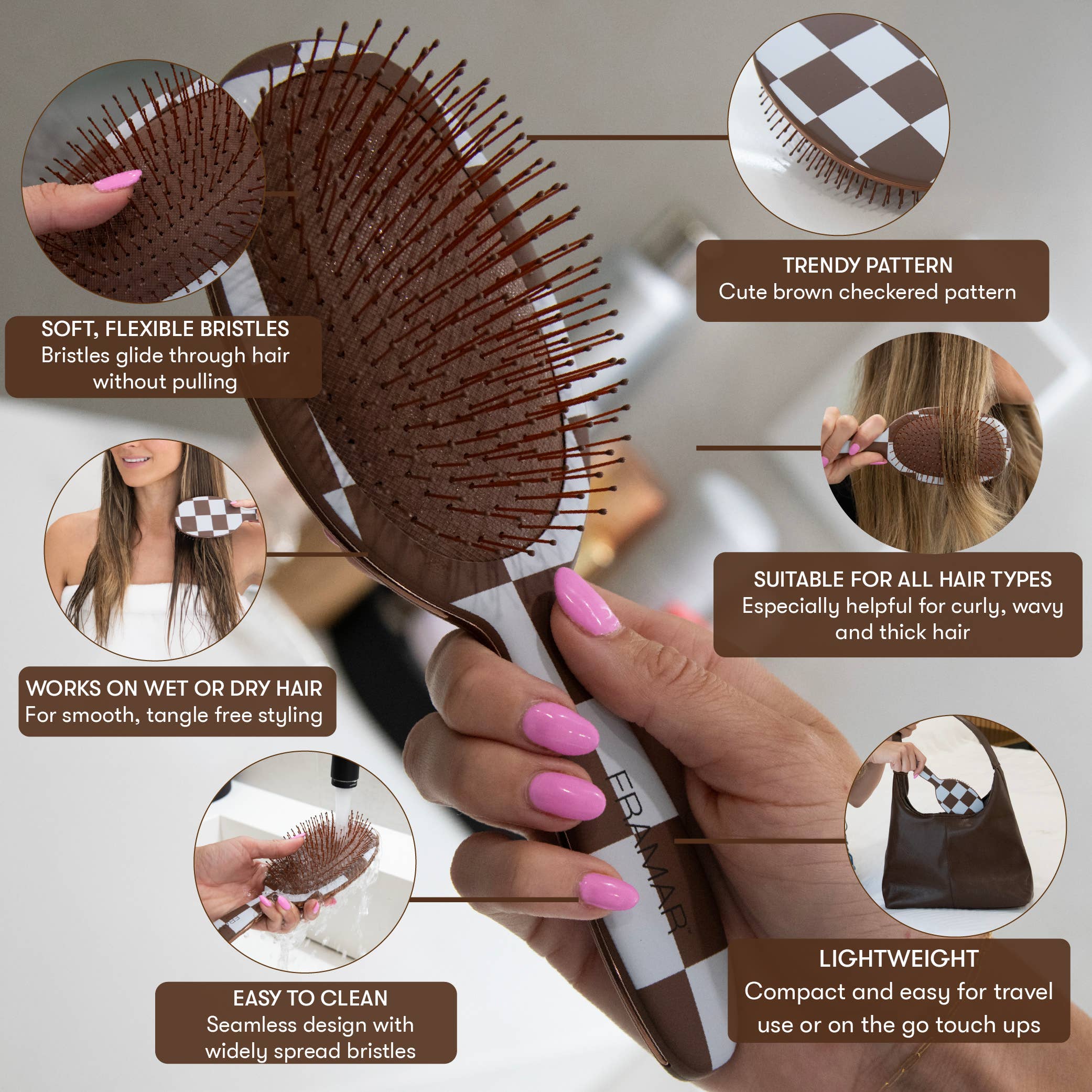 Framar Hair Brushes & Hair Accessories - Wholesale Hair Brush/Comb - FRAMAR Checkered Detangling Brush, Wet Hair Brush Detangler7