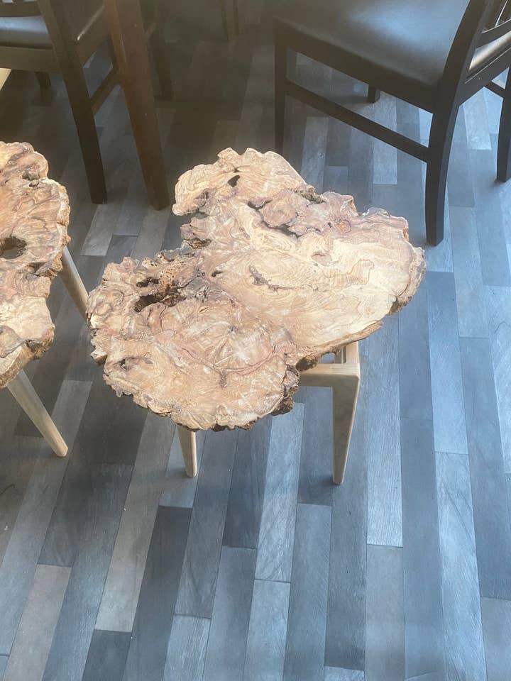 Beech burr table for wholesale by Bellmarlace