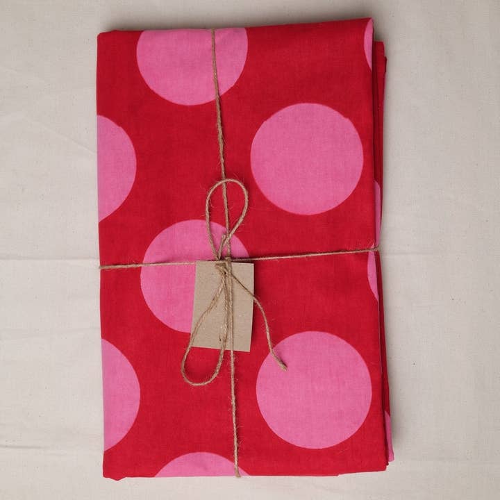 Red with Pink Spot Tablecloth for wholesale by Twizzell