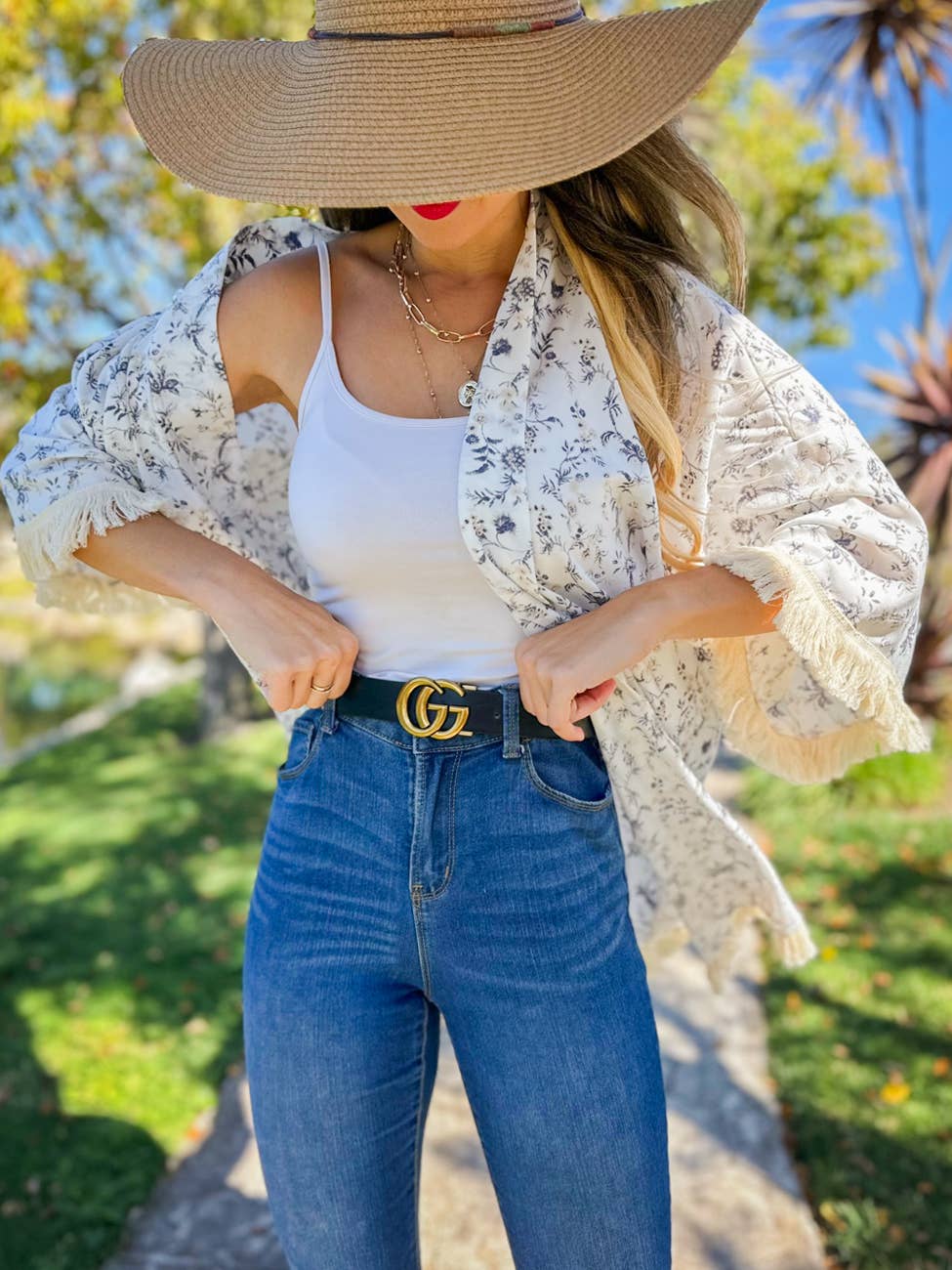 Ivory Boho Floral Printed Kimono with Fringe Trim for wholesale on Faire3