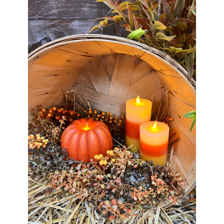 Wholesale Home Decor - Wholesale Flameless Candle - Orange Pumpkin Carved Moving Flame LED Candle 6x5