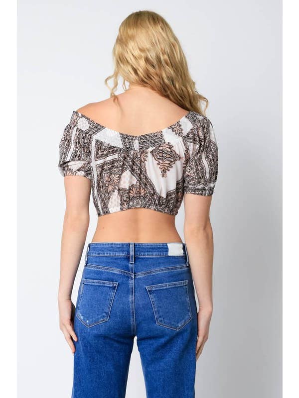 Cream Black Pattern Cai Cropped Top for wholesale on Faire2