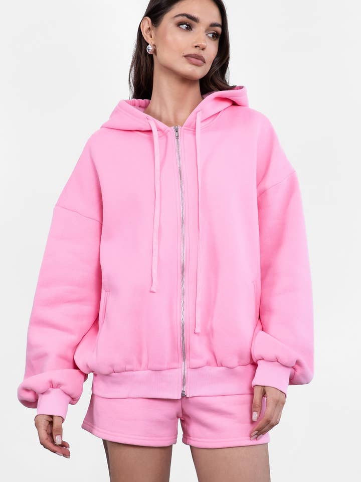 TICTOC - Wholesale Hoodie – Women's - UNIVERSITY Plush Fleece Loose Fit Zip Up Hoodie With Pockets34