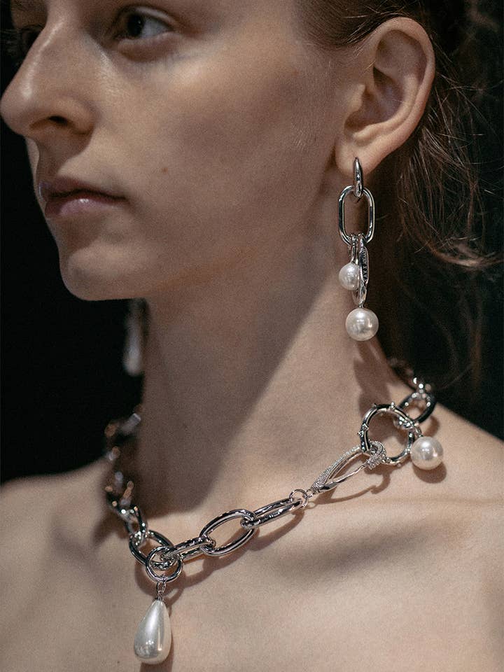 KINDNESS minimal silver A-Punk pendant earrings genderless t for wholesale by KINDNESS