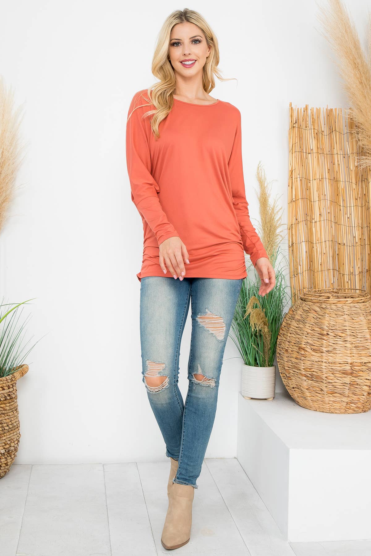 MYS Wholesale Inc - Vente Tunique – femme - Haut uni à manches longues Dolman avec détails en forme de tunnel60