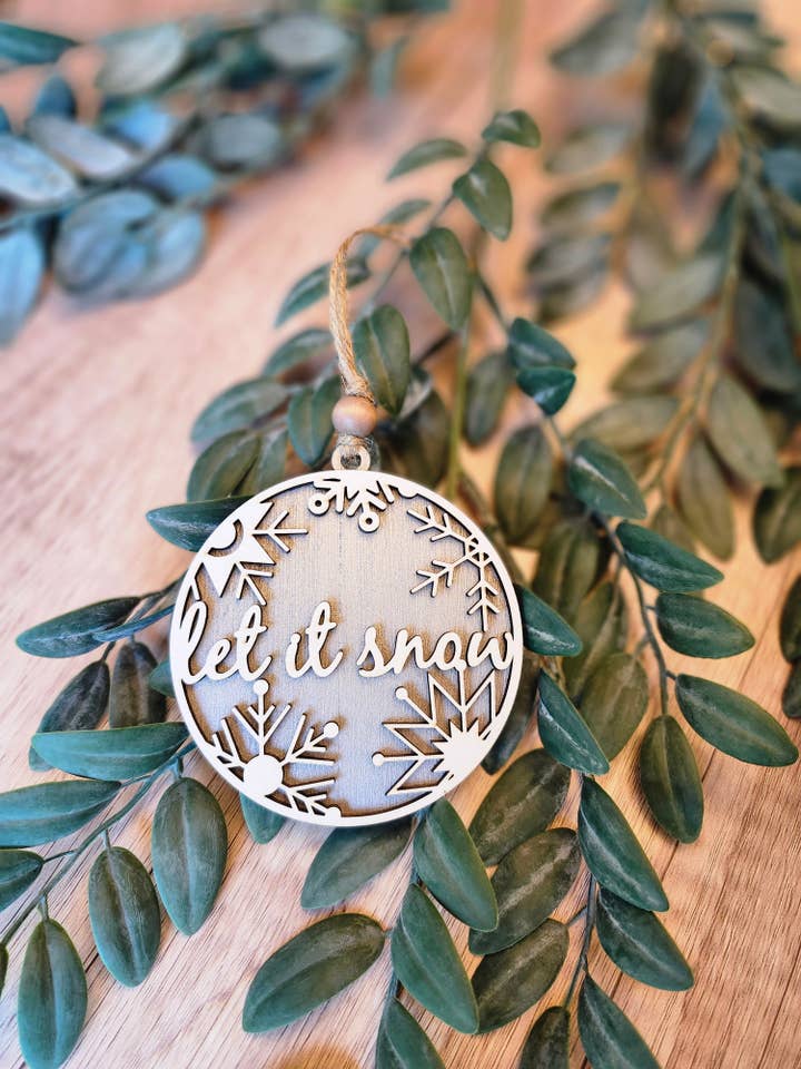 Rustic 'Let It Snow' Wood Christmas Ornament - Laser Cut for wholesale by All the Things MN