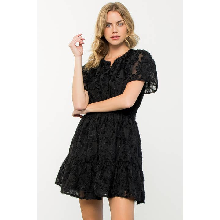 BLACK Fringe Detail Flutter Dress for wholesale on Faire6