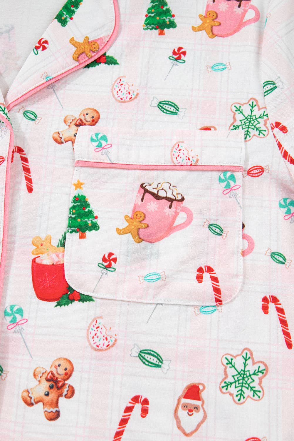 Pink Christmas Spirit Cute Holiday Print Short Sleeve Shirt and Pants 2pcs Pajama Set for wholesale on Faire7