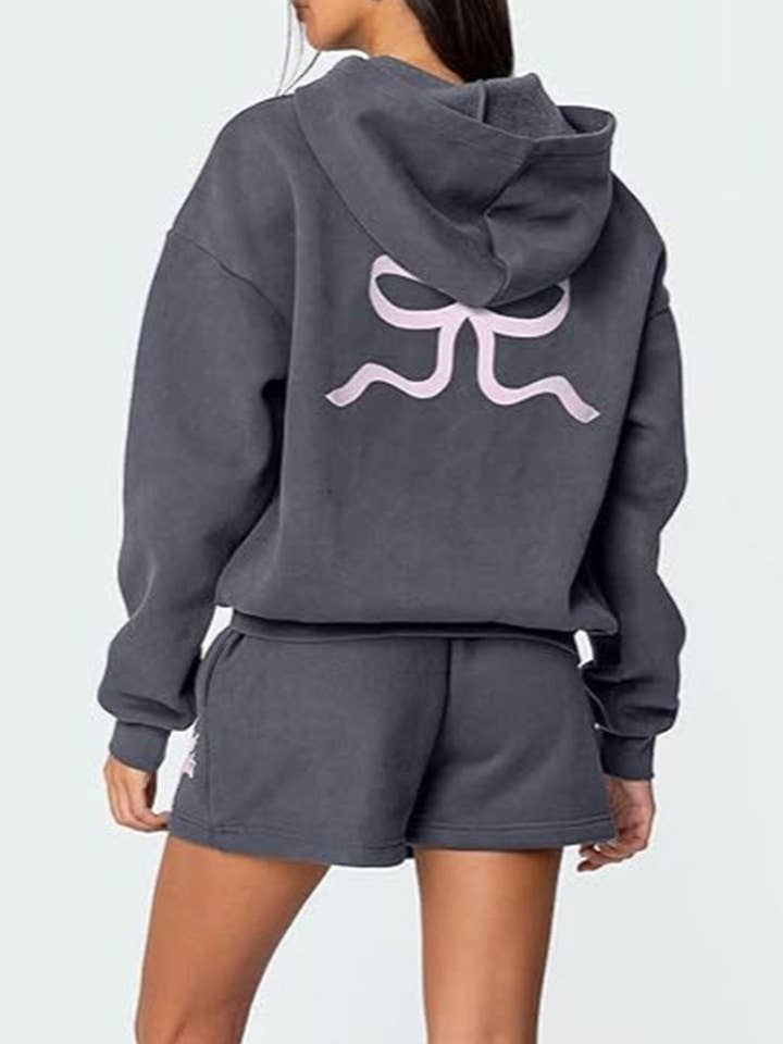 EmberLoom - Wholesale Lounge Set - Women's - Bow Graphic Hoodie and Shorts Set1