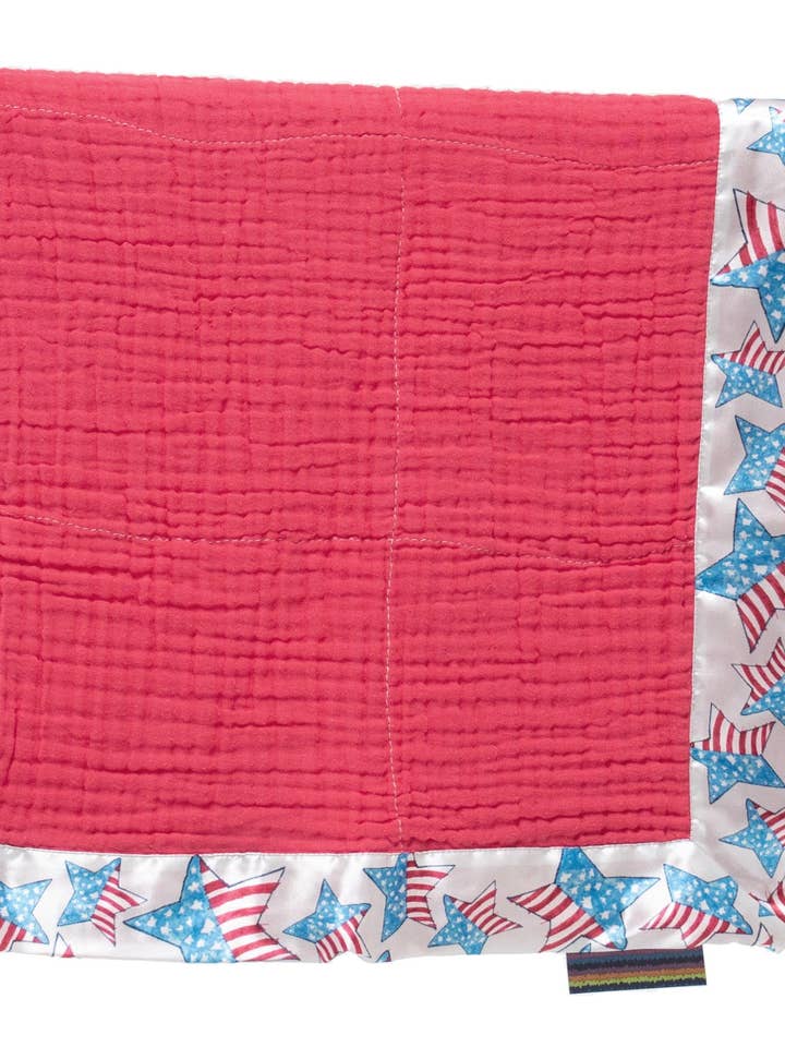 Stars and Stripes Satin Trim Baby Blanket for wholesale by Fabric Junkies