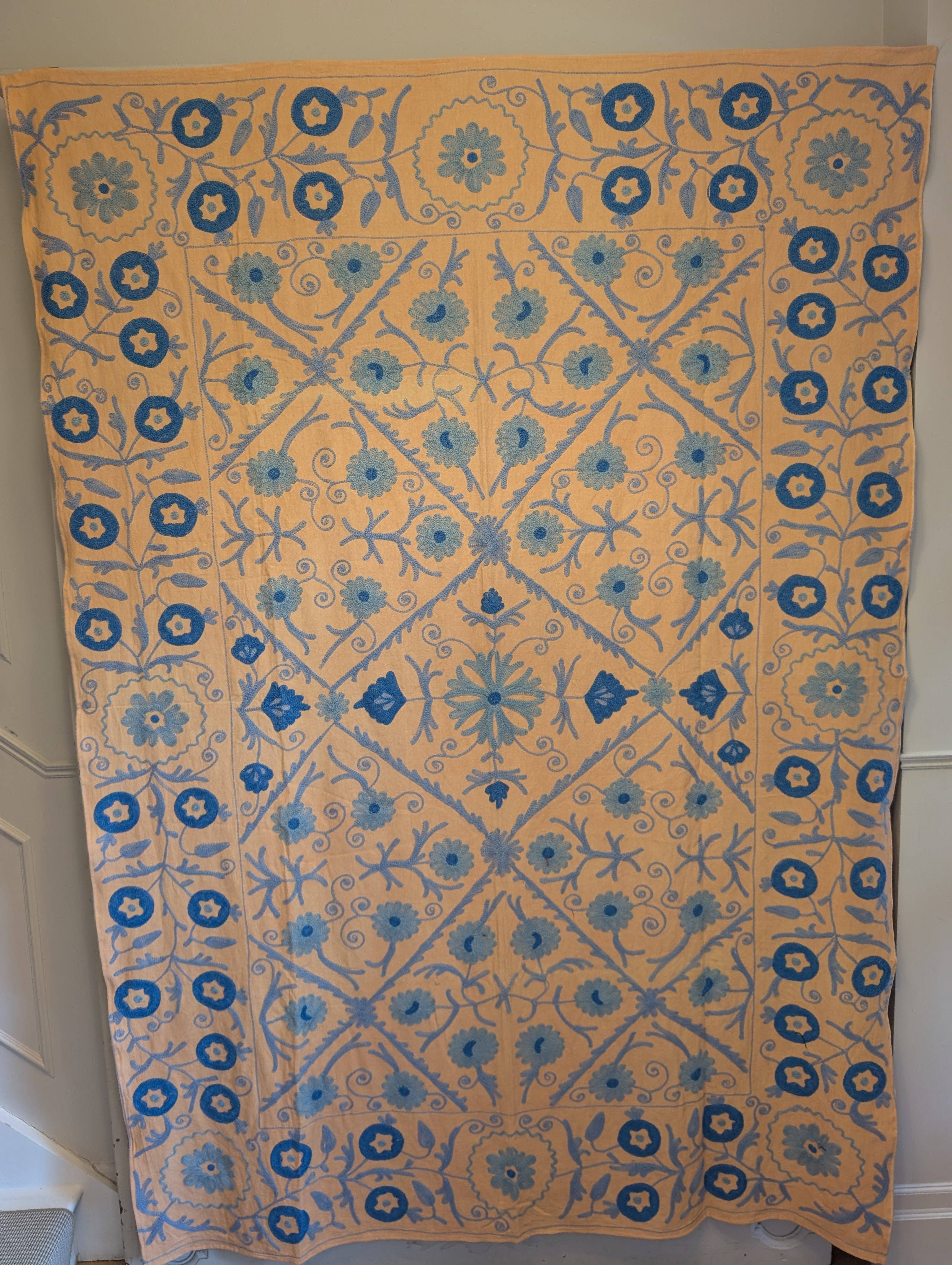 LNH EDIT - Vendita all'ingrosso Plaid - Suzani 014, apricot blues - coperta in cotone con ricamo dettagliato4