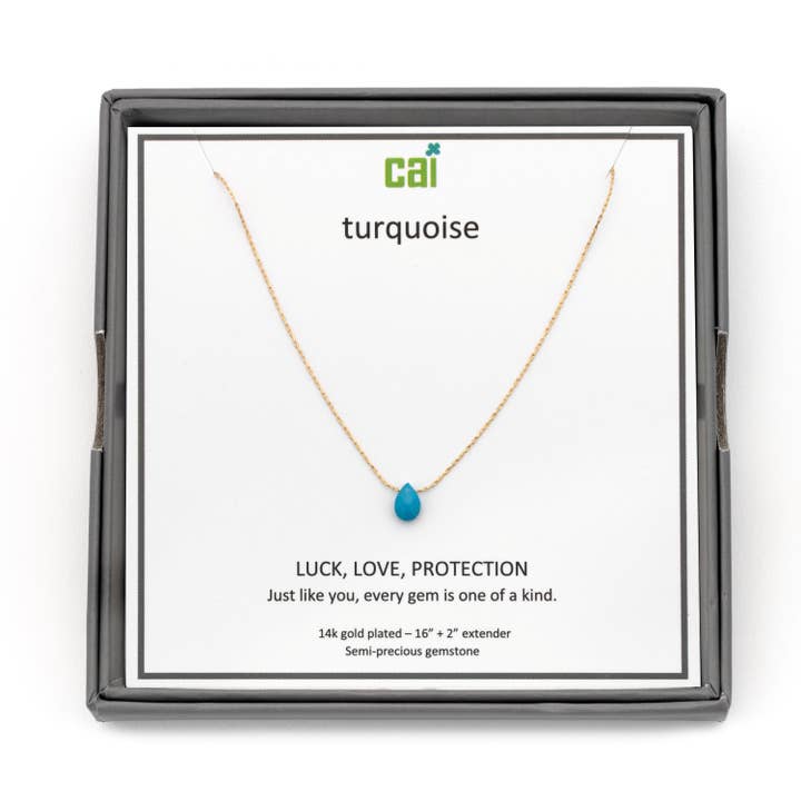 Collier simple en pierre précieuse turquoise en forme de goutte de pluie pour la vente par Cool and Interesting