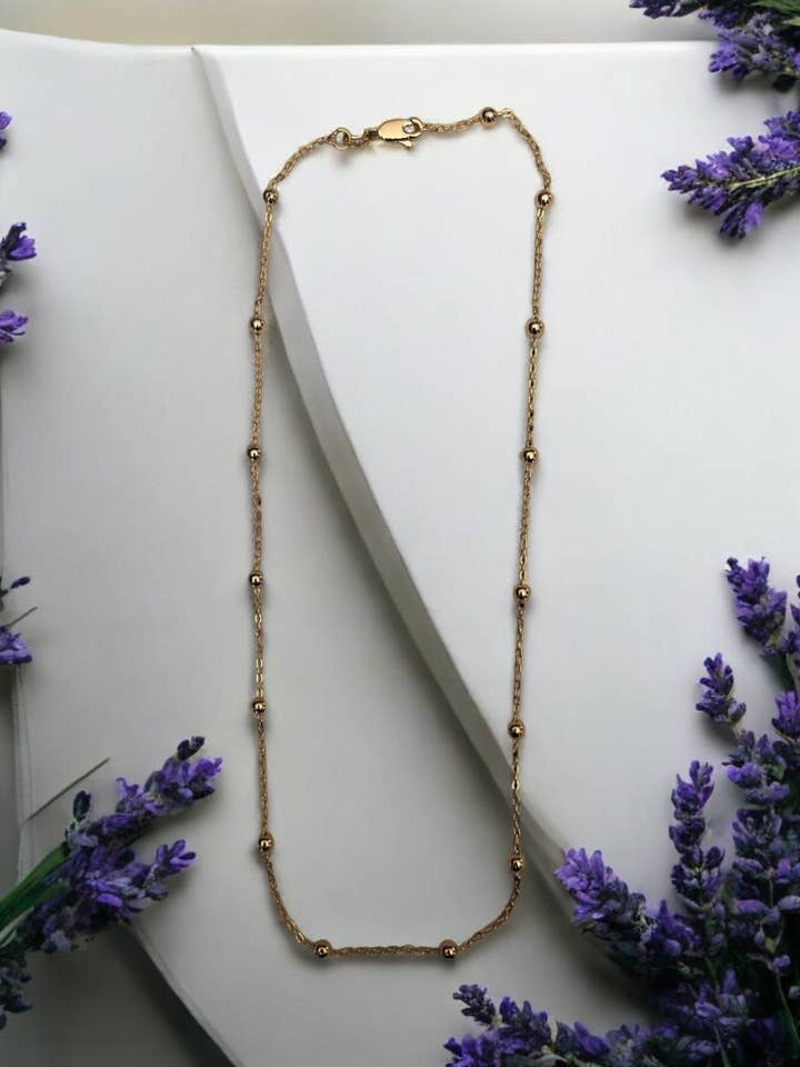 Corrente de Contas e Elos 17 polegadas Banhada a Ouro 18k por atacado de Divina Jewelry & Accessories LLC