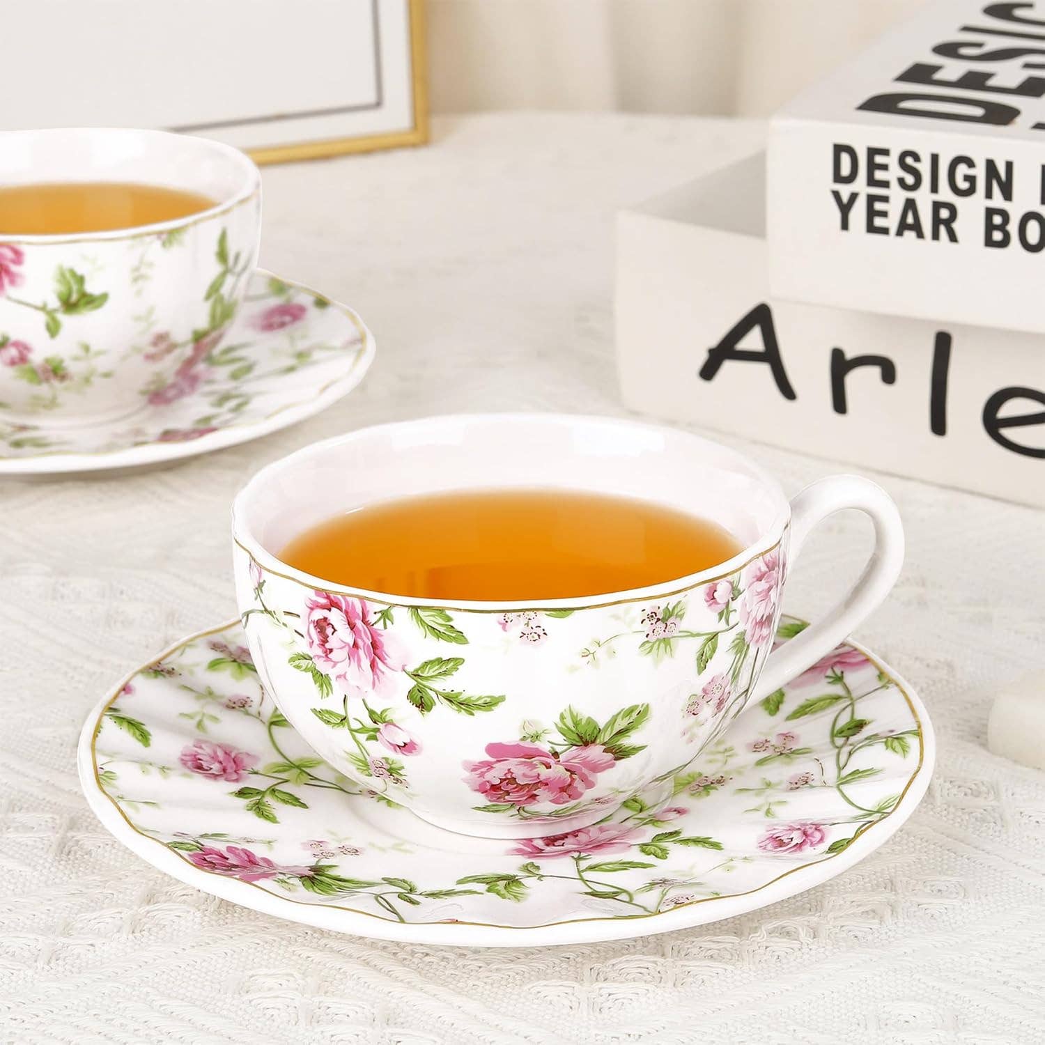 Biomatea – Großhandel Teekannen – Qinghua Floral Pattern Keramik Teetasse, 450 ml, mit Keramik Teesieb & Deckel1