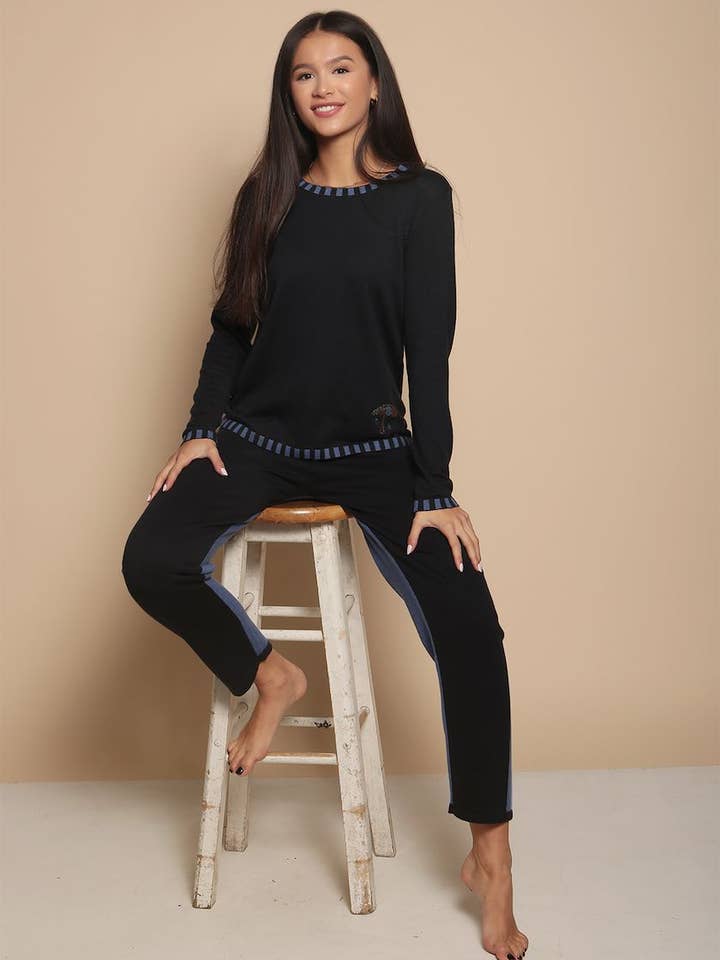 Westbourne Crewneck in Navy with Umbrella for wholesale by Adeela Salehjee