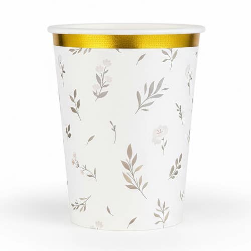 Floral Eucalyptus Paper Cups 9oz (8 Pack) for wholesale by Cherrysh Party - the new name for Pooka Party