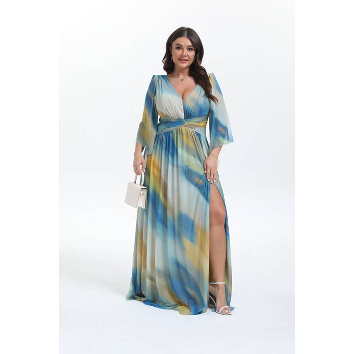 Lucas & Emma - Sarl RJ & co - Wholesale Dress - Women's - Plus size long flared dress with mid-length sleeves 2537-17