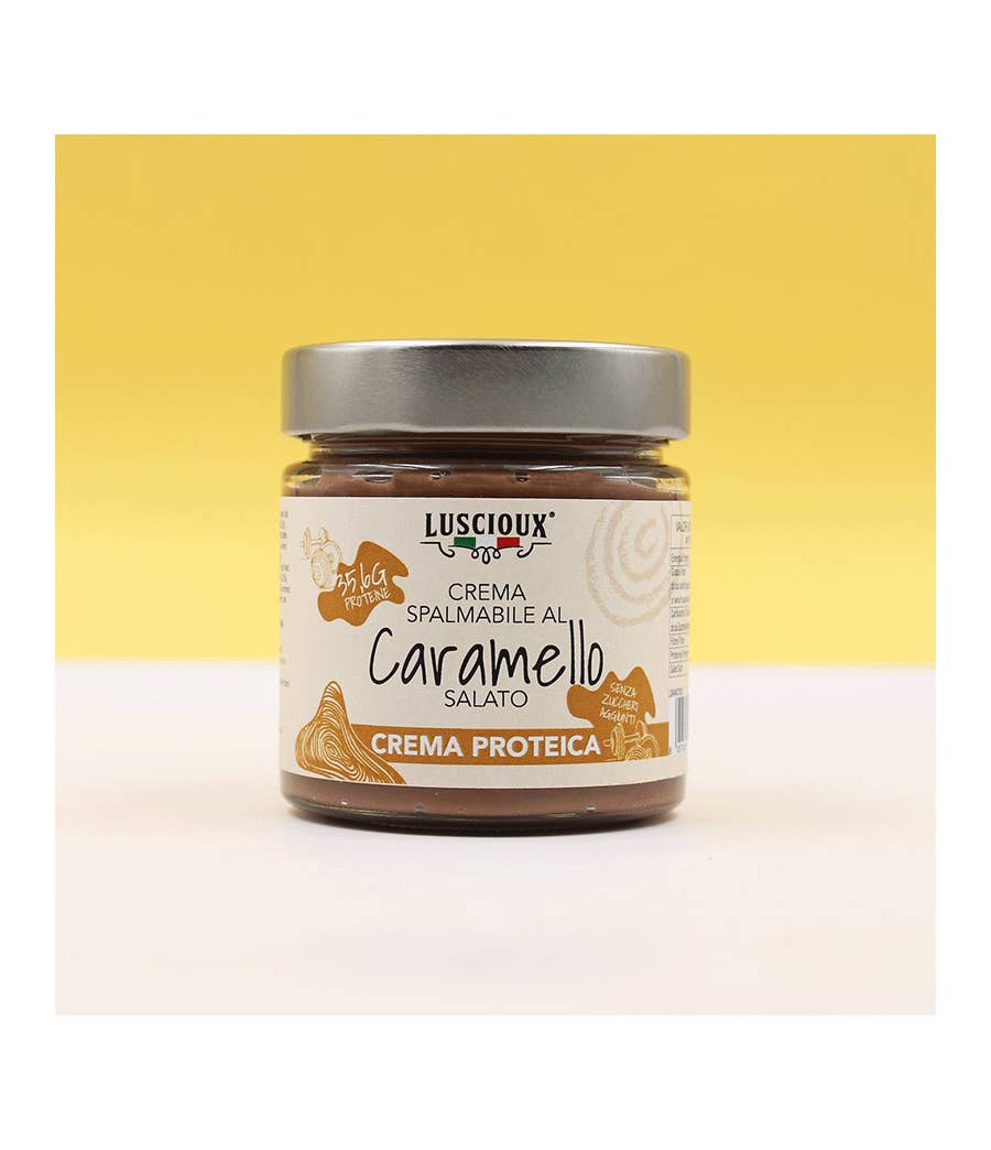 LUSCIOUX - OMNIA GROUP SRL - Vendita all'ingrosso Burro di frutta secca - Crema Proteica Caramello Salato | 200 g