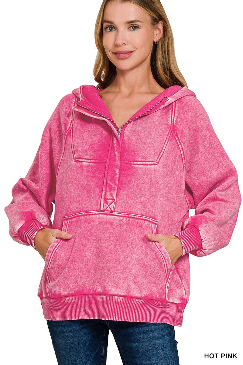 42POPS - Wholesale Hoodie - Women's - ..SI-25317 Washed Fleece Oversized 1/4 Zip Hoodie18