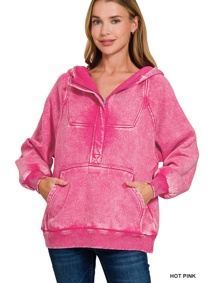 42POPS – wholesale Hoodie – Women's – ..SI-25317 Washed Fleece Oversized 1/4 Zip Hoodie19