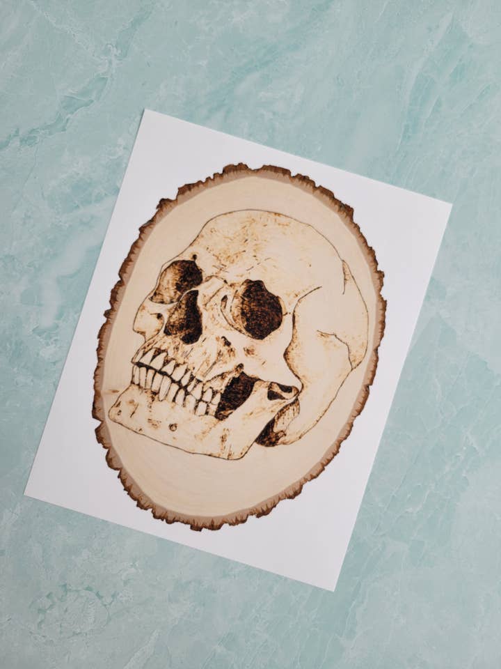 Woodburned Skull for wholesale by Unstrung Studios