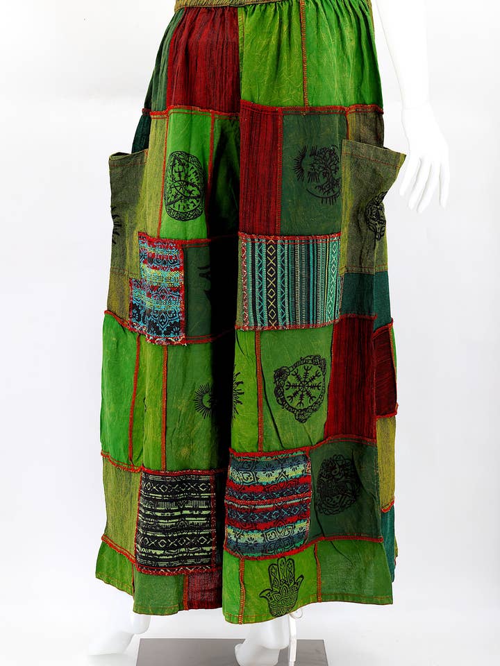 Himalaya Handmade - Wholesale Pants – Women's - Cotton Hippie Handmade Harem Overlock Old Gods Symbols Patchwork Wide Leg Bohemian Trousers27