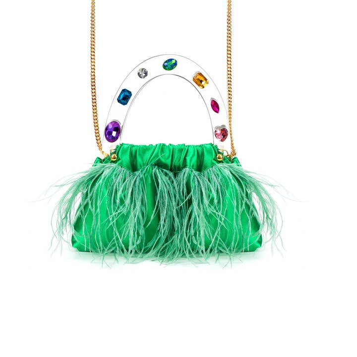 Dreamy Green Feathered Top handle bag for wholesale on Faire3