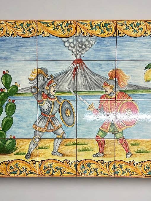 Mosaïque Panneau Paladini Céramique de Caltagirone 120 x 80 cm Carreaux décorés à la main pour la vente par DD Ceramiche Siciliane