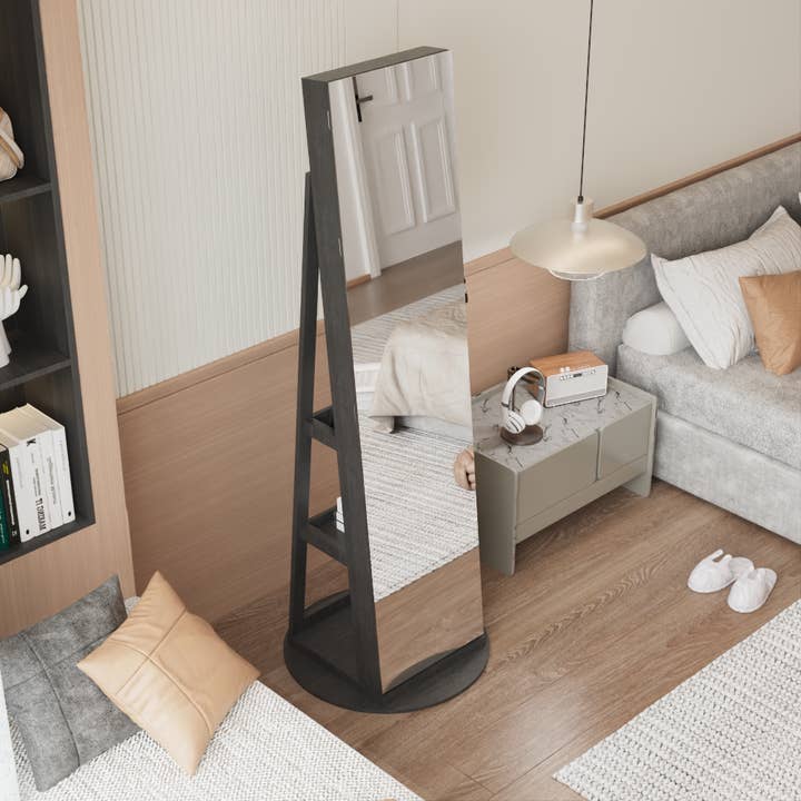 39F Inc. - Wholesale Jewelry Stand & Display - 360° Swivel Lockable Jewelry Cabinet with Mirror Black1