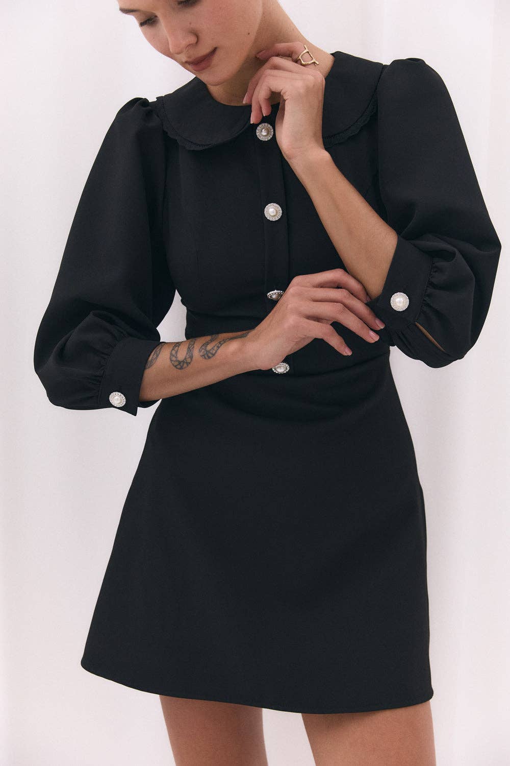 Azuri Fashion Group - Wholesale Dress - Women's - Black fitted dress with a-line skirt and lace collar2