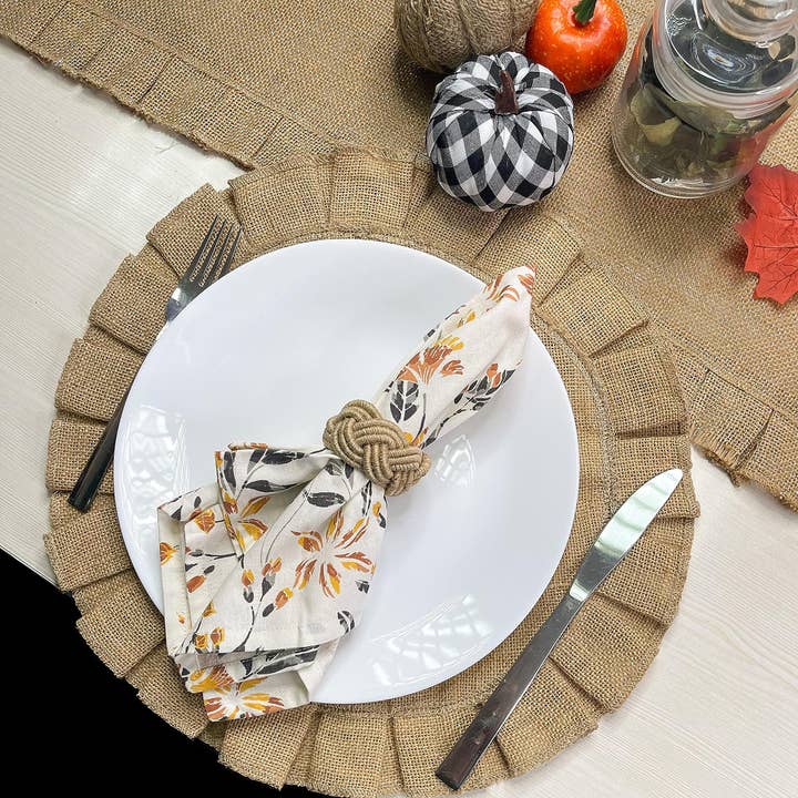 NATURAL JUTE Set of 4 Burlap Round Placemats, 15 Inch for wholesale on Faire