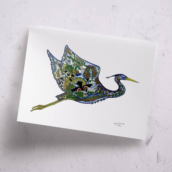 Imprimé signé Flying Blue Heron pour la vente par EarthArt International