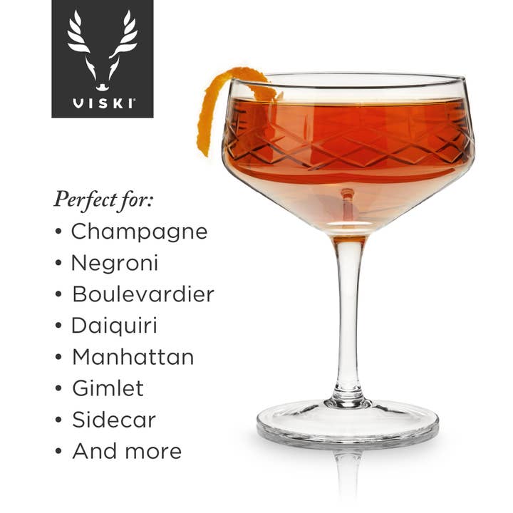 Viski - Wholesale Cocktail/Liquor Glass - Admiralâ„¢ Crystal Stemmed Coupe Glasses - Set of 2 by Viski