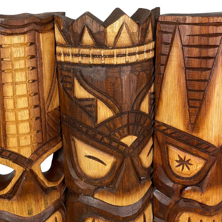 Zeckos - Wholesale Wall Accent - 20 Inch Carved Wood Tiki God Masks Wall Decor Set of 33