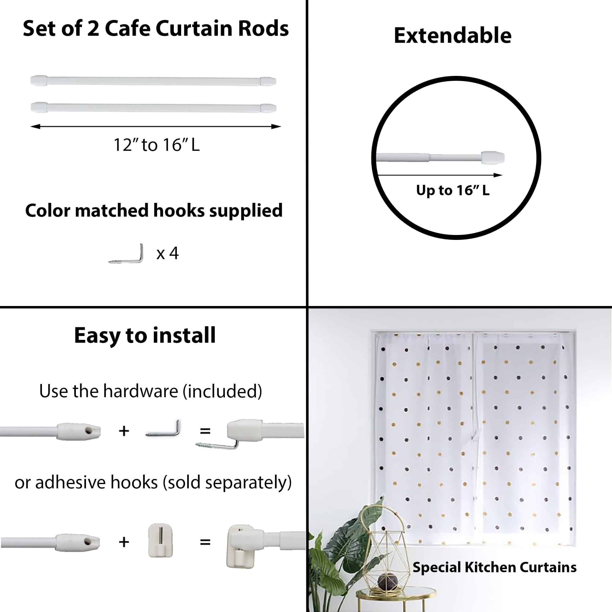 Evideco French Home Goods - Wholesale Curtain Rod - Adjustable Cafe Rods - Lightweight Voile 3 Sizes4
