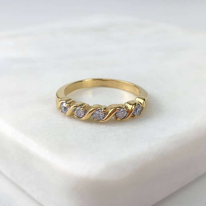 Luxus Accessories - Wholesale Multi-Stone Ring - 18k Gold Plated or Silver Plated Cubic Zirconia Weeding Band Ring