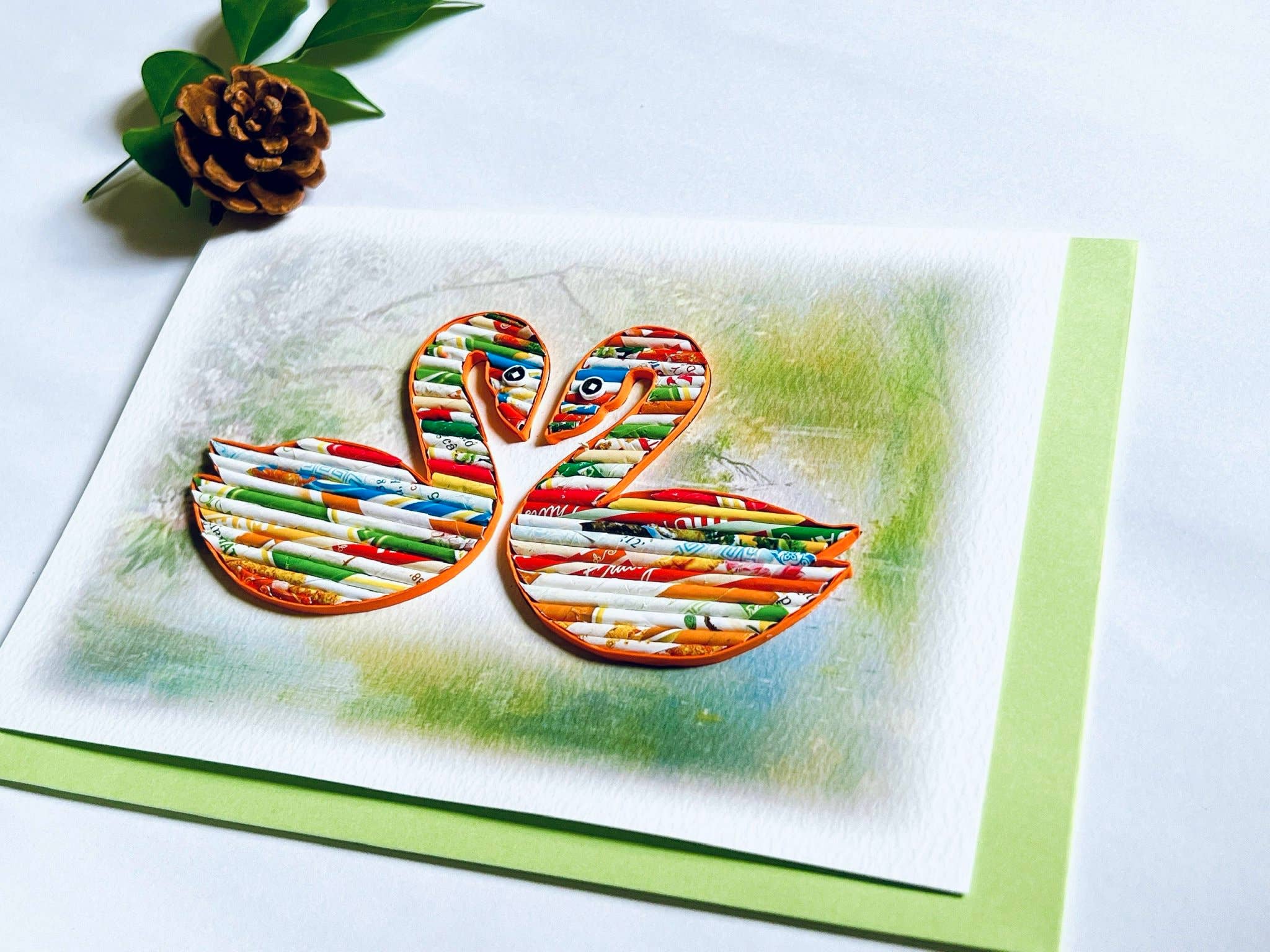 Loving Nature - Vente Carte de vœux classique - Carte cygne en papier roulé faite à la main à partir1