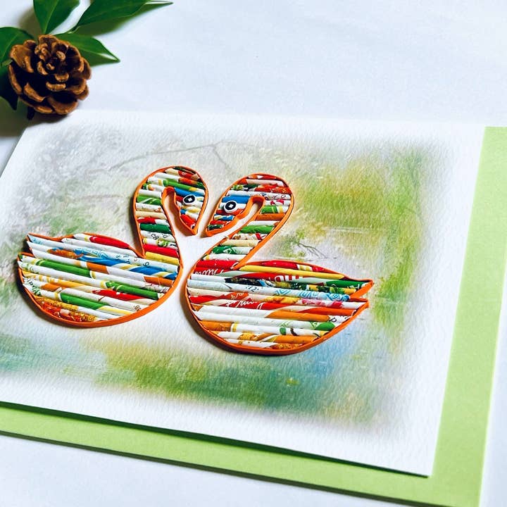 Loving Nature - Vente Carte de vœux classique - Carte cygne en papier roulé faite à la main à partir1