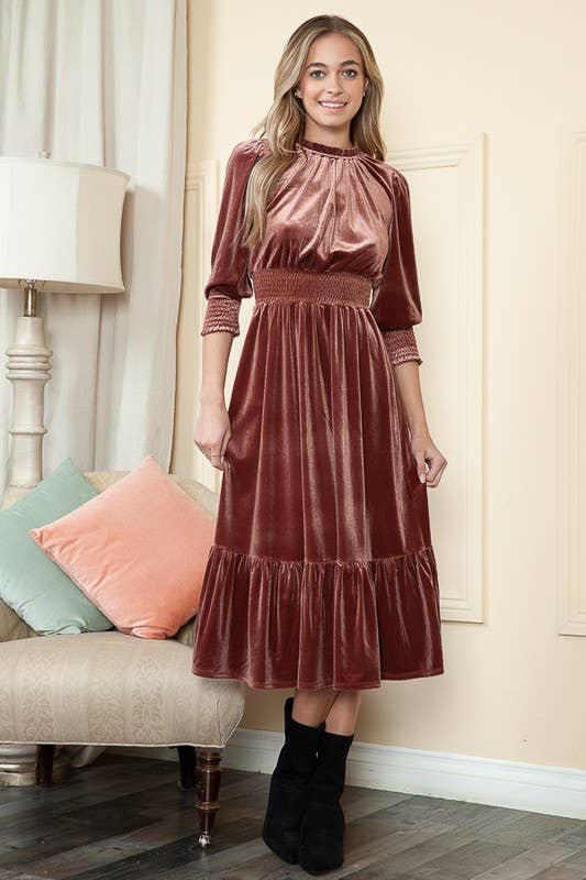 Reborn J - Wholesale Dress - Women's - Velvet Three Quarter Sleeve Midi Dress21