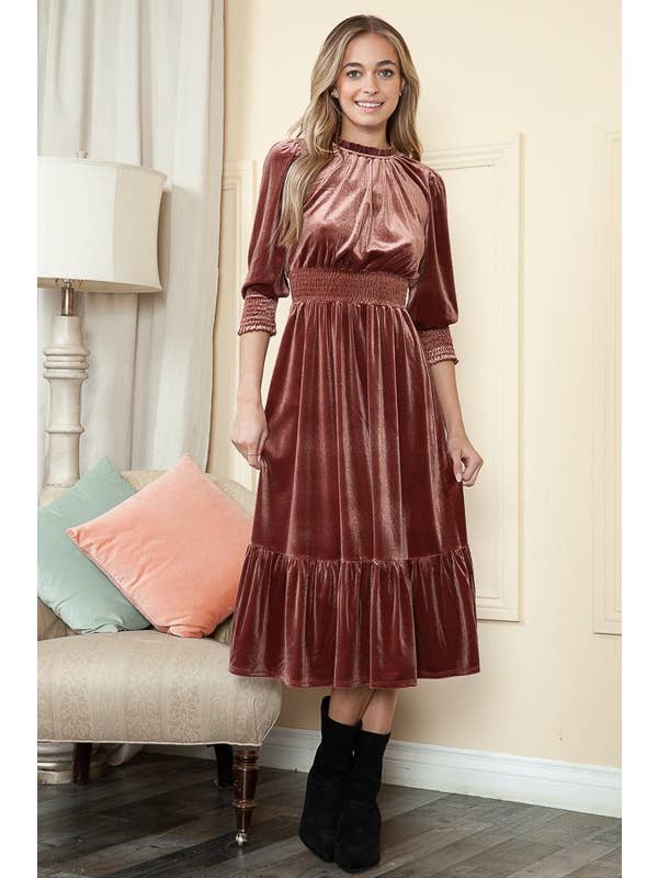 Reborn J - Wholesale Dress - Women's - Velvet Three Quarter Sleeve Midi Dress21