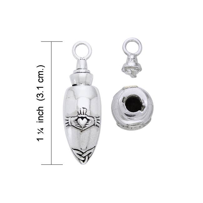 Silver Insanity - Wholesale Urn - Celtic Knot Claddagh Cremation Urn for Ashes Sterling Silver Jar Pendant1