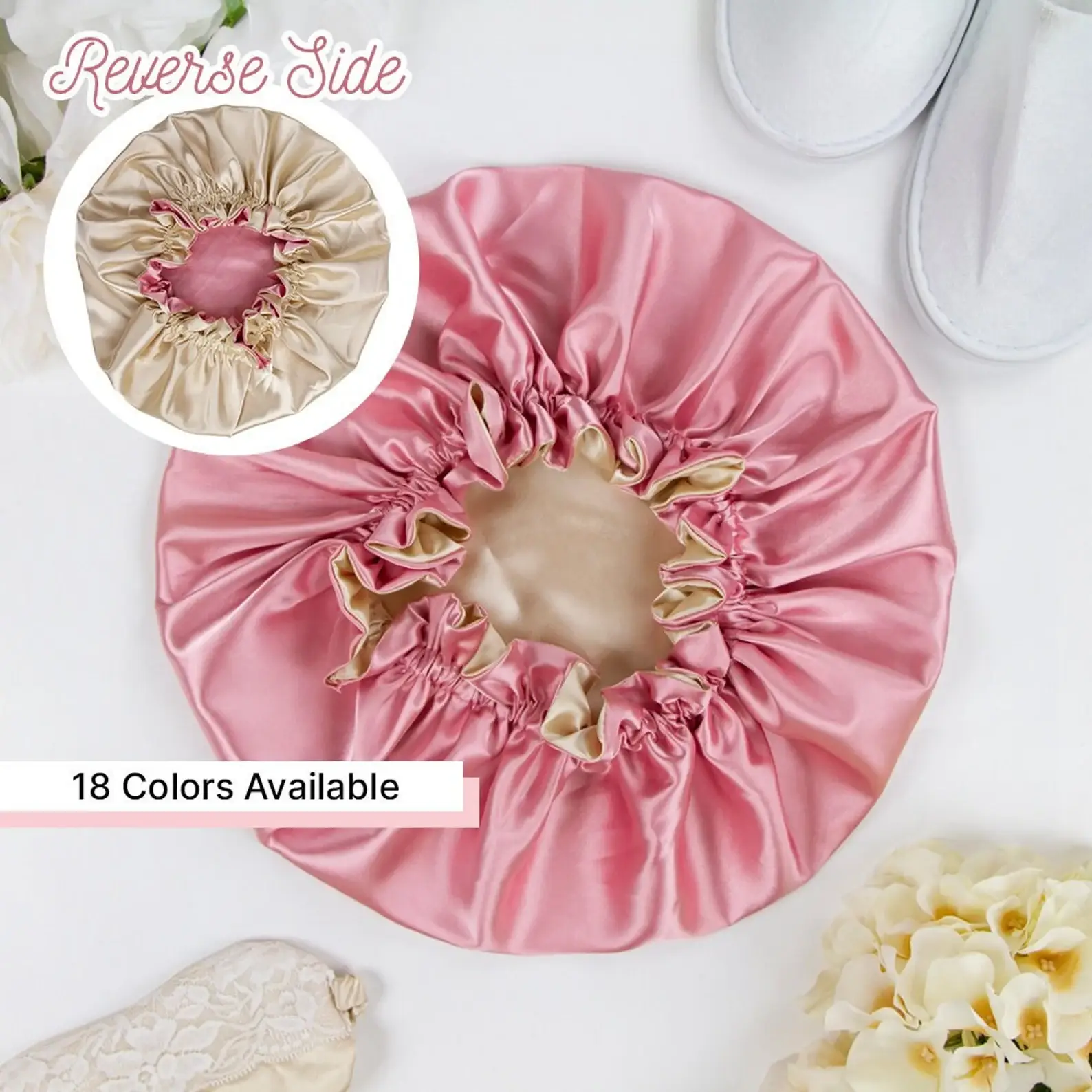 GiftsbyPR - Vente Serviette pour les cheveux en soie/microfibre - Bonnet en satin soyeux pour adultes, bonnet en satin réversible pour dormir9