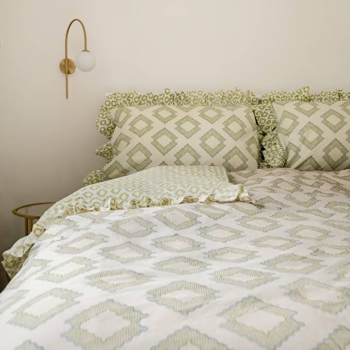 TBCo - Wholesale Bedding Set - Cotton Duvet Cover & Pillowcases Set in Green Diamond