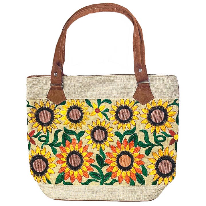 Embroidered Floral Sunflower Burlap Suede Purse Tote Bag and other Purchase Wholesale large burlap bags. Free Returns & Net 60 Terms on Faire trending on Faire.