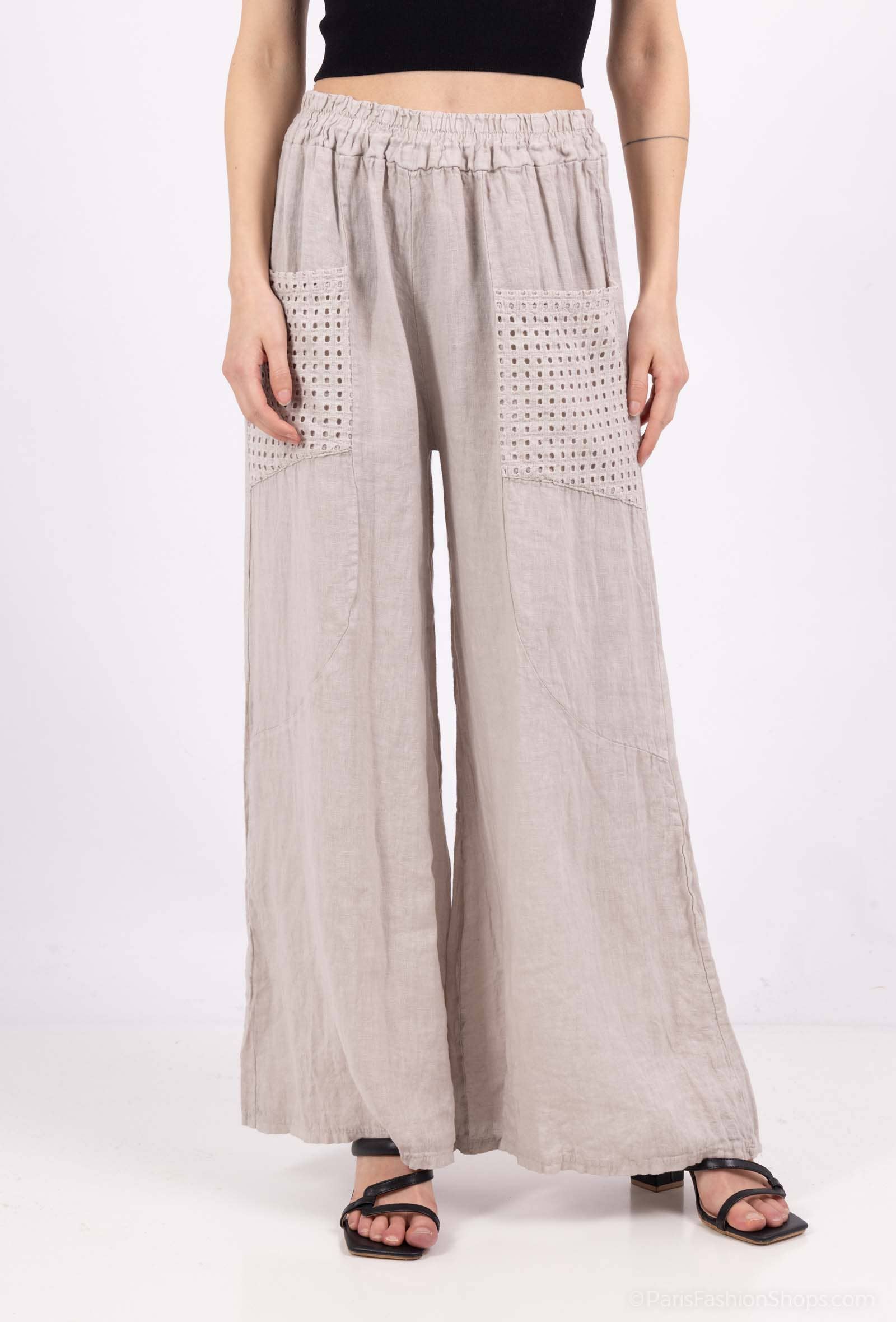 Shyloh - Wholesale Pants - Women's - Linen Trousers with Openwork Pockets 2058029