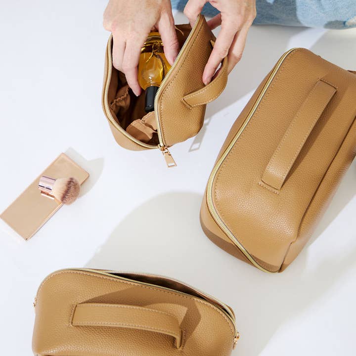 Nakoa The Label – Engroshandel Kosmetiktaske – Vegansk PU Læder Kosmetisk Skønhedstaske - Sæt Med 3 - Beige9